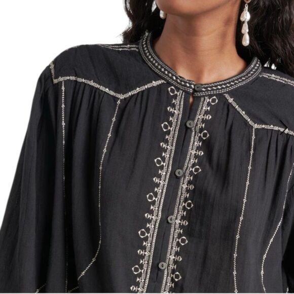 Isabel Marant Etoile Pelson Embroidered Cotton Blouse NWOT Size Large - Picture 4 of 6